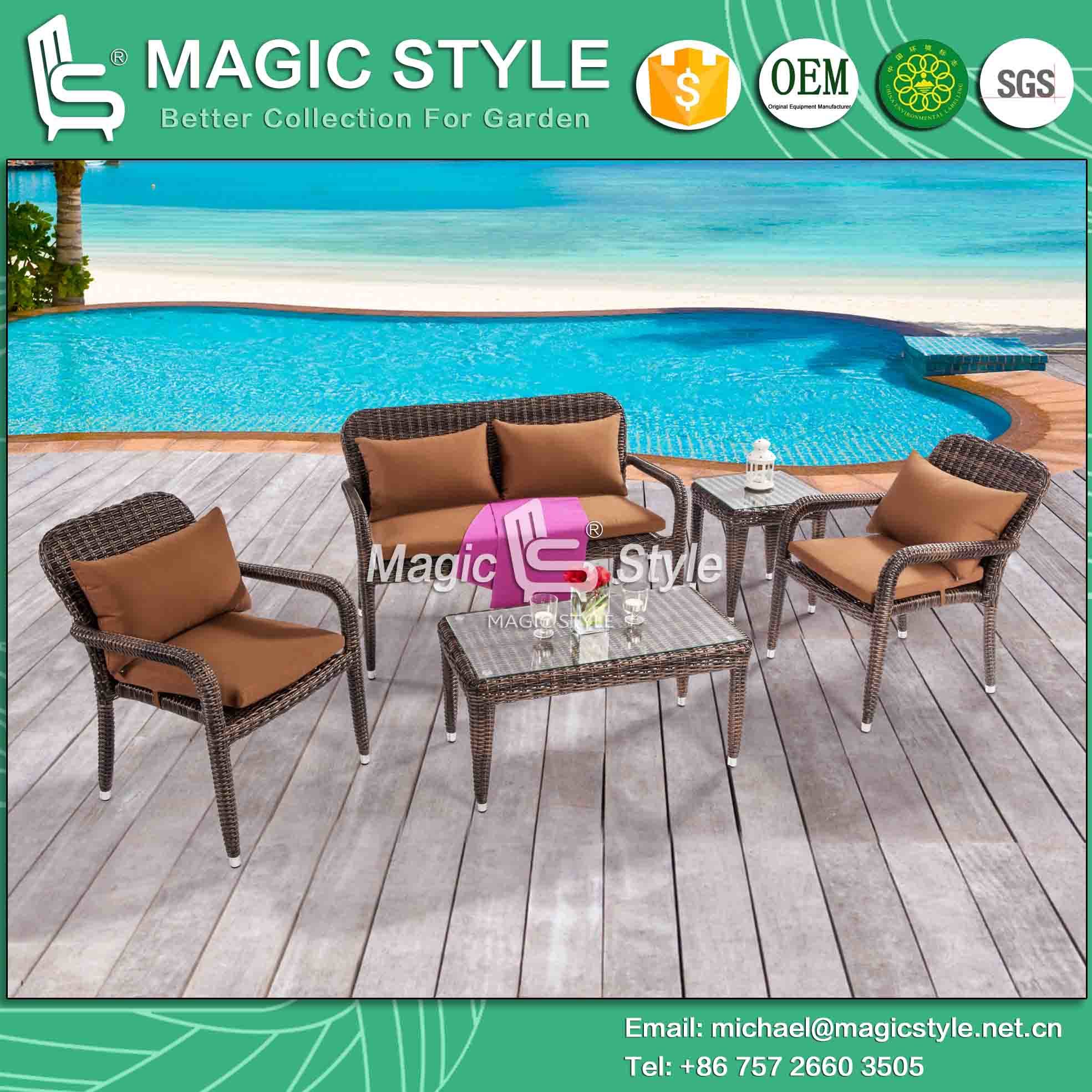 Stackable Rattan Chair Patio Wicker 2-Seater Garden Combination Sofa Set (Magic Style)