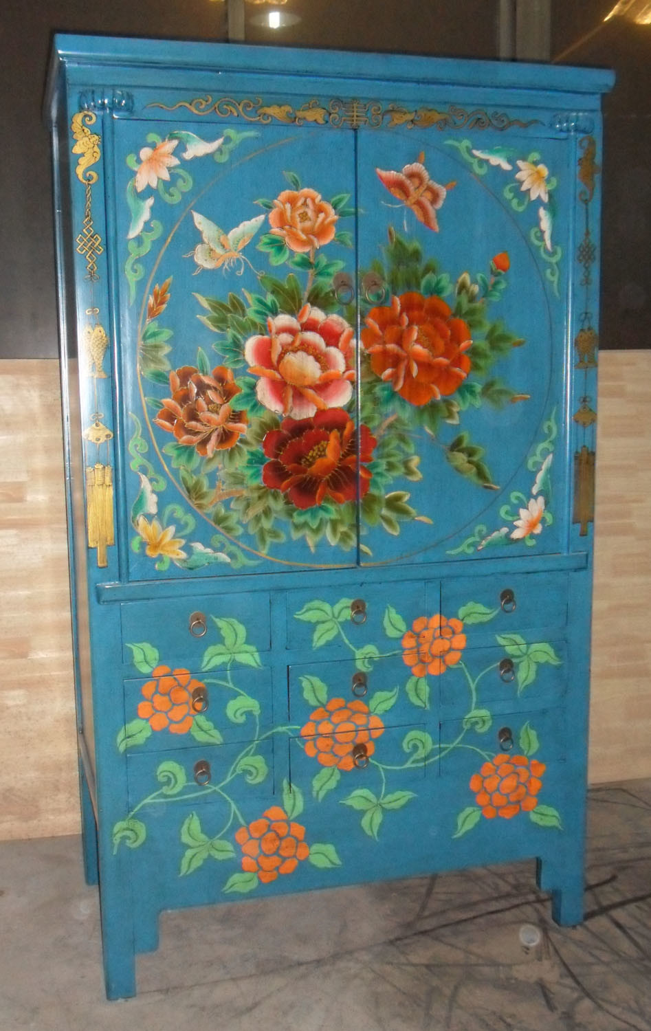 Antique Chinese Painted Cabinet with Drawer Lwa494
