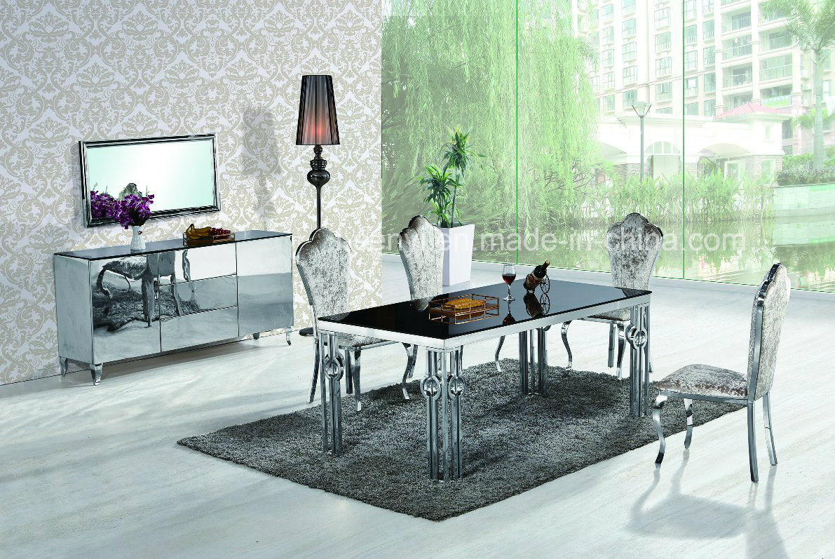 Modern Tempered Glass Top or Marble Top or Wood Top Stainless Steel Dining Table