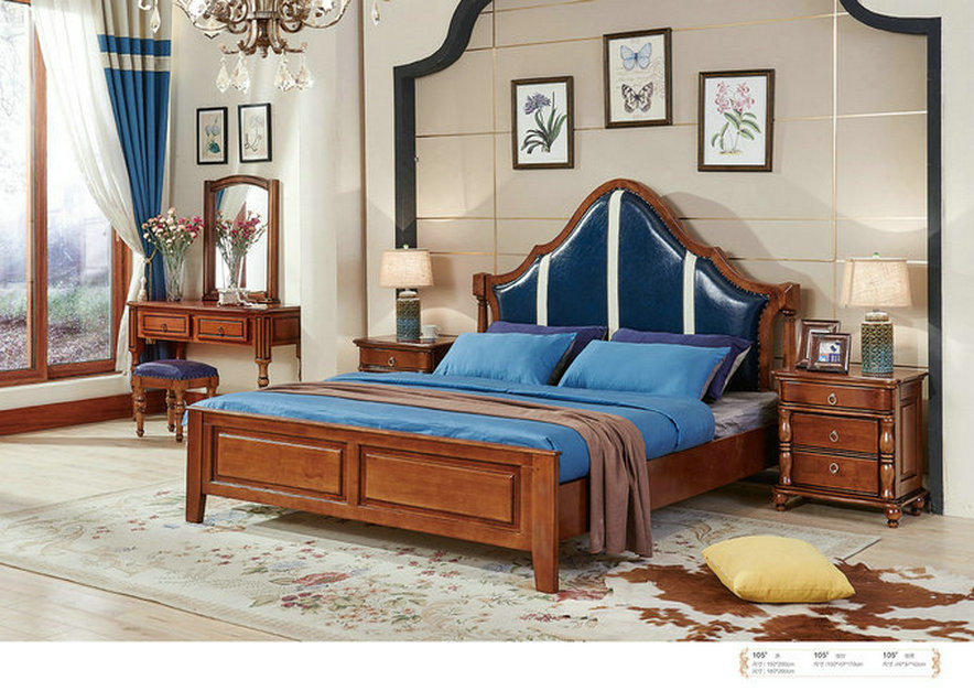 Royal Style Bedroom Furniture, Leather Bedroom Set, Dresser, Wardrobe, Night Stand (105)
