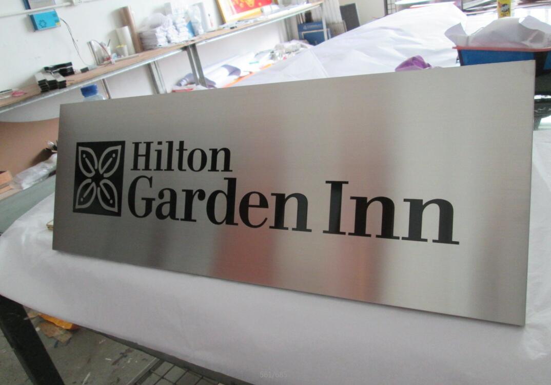 Customized Hotel Inn Decoration Brushed Steel Wall Identity Plaque
