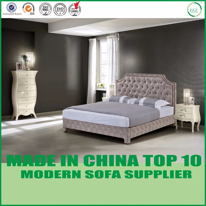 Queen Size Hotel Fabric Bed Wooden Frame White