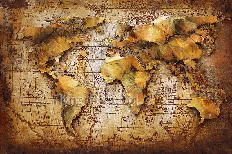 3D Iron Map Oil Painting Metal Art for Home Decoration