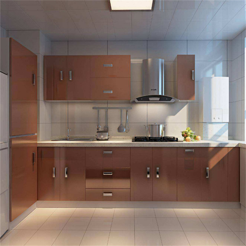 Quartz Countertop MDF Kitchen Cabinet with Tall Cabinet Basket