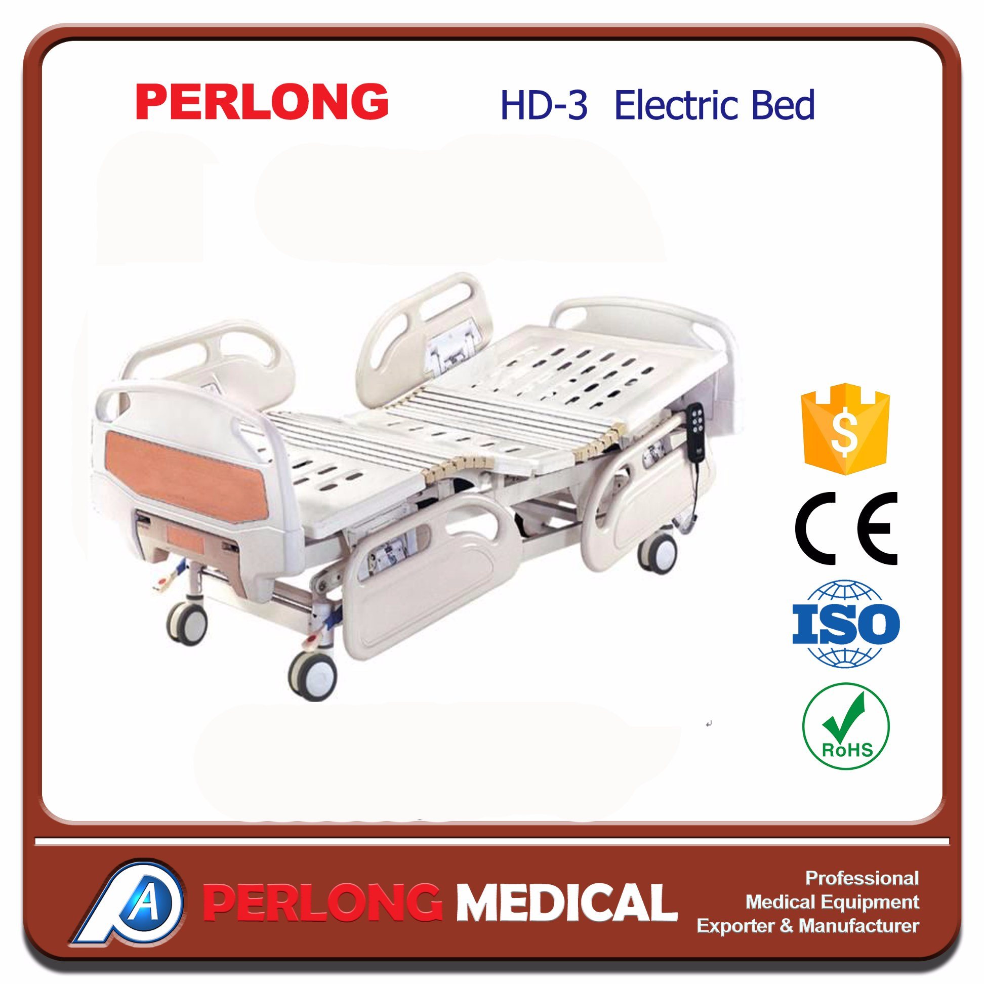 Three-Function Best Electric Medical Hospital Bed with Wheels