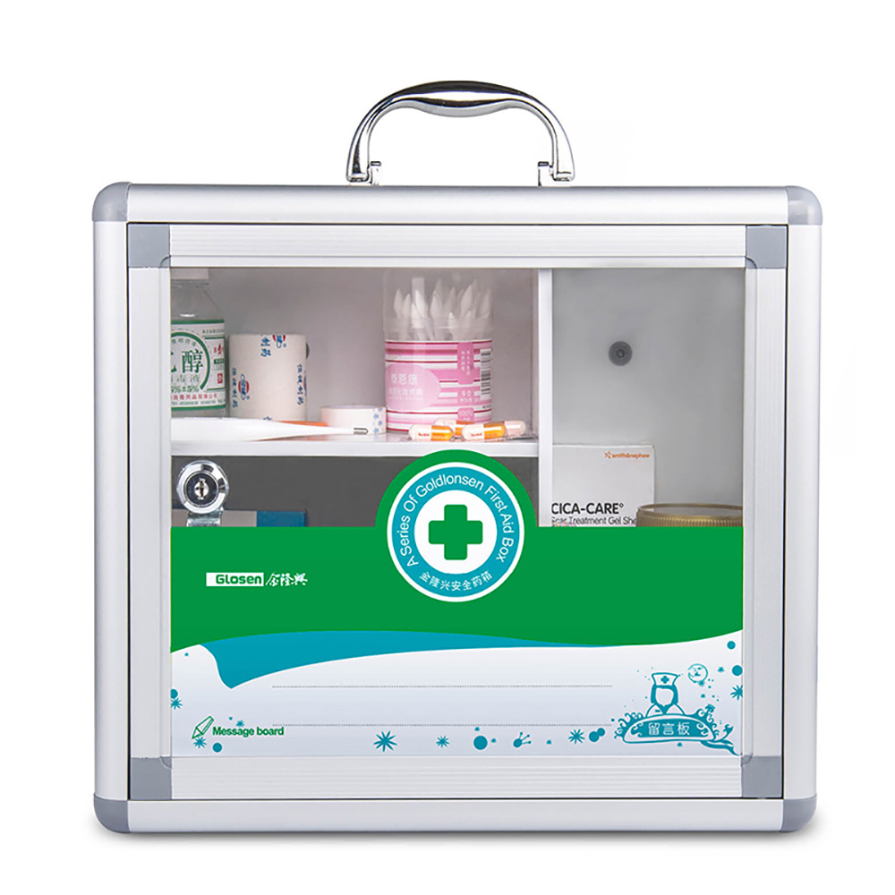 Glass Door Aluminum First Aid Box with Portable Handle