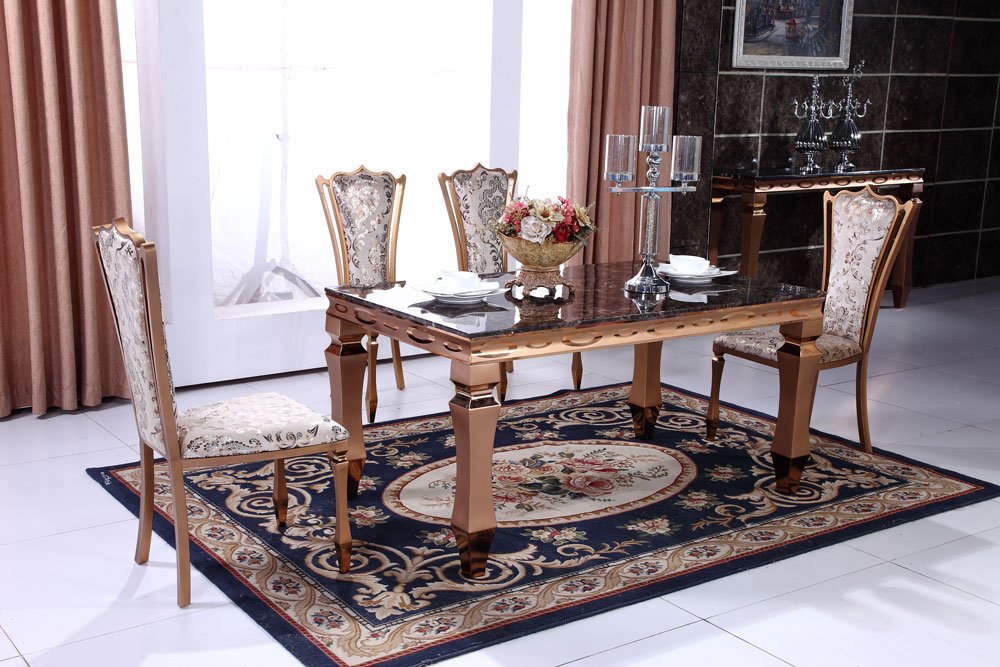 Marble Top 6 Seater Dining Table with Stainless Steel Frame