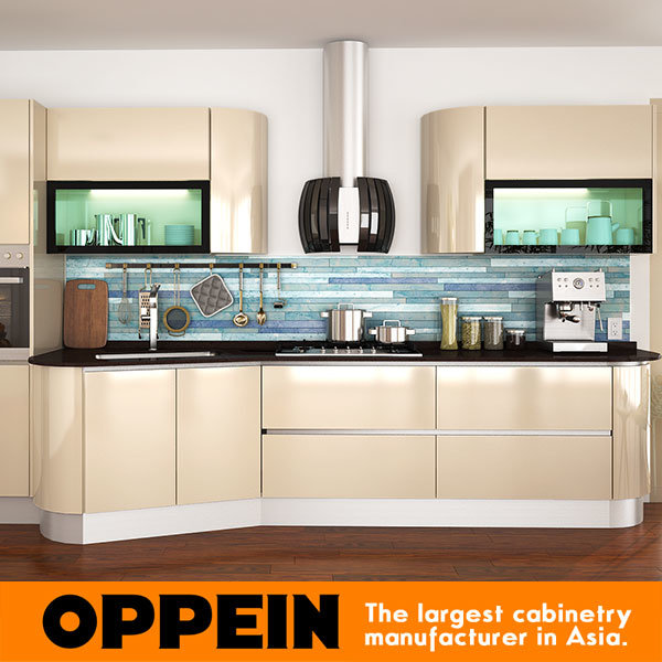 Oppein Italy Design Light Golden Acrylic Wooden Kitchen Cabinets (OP14-057)