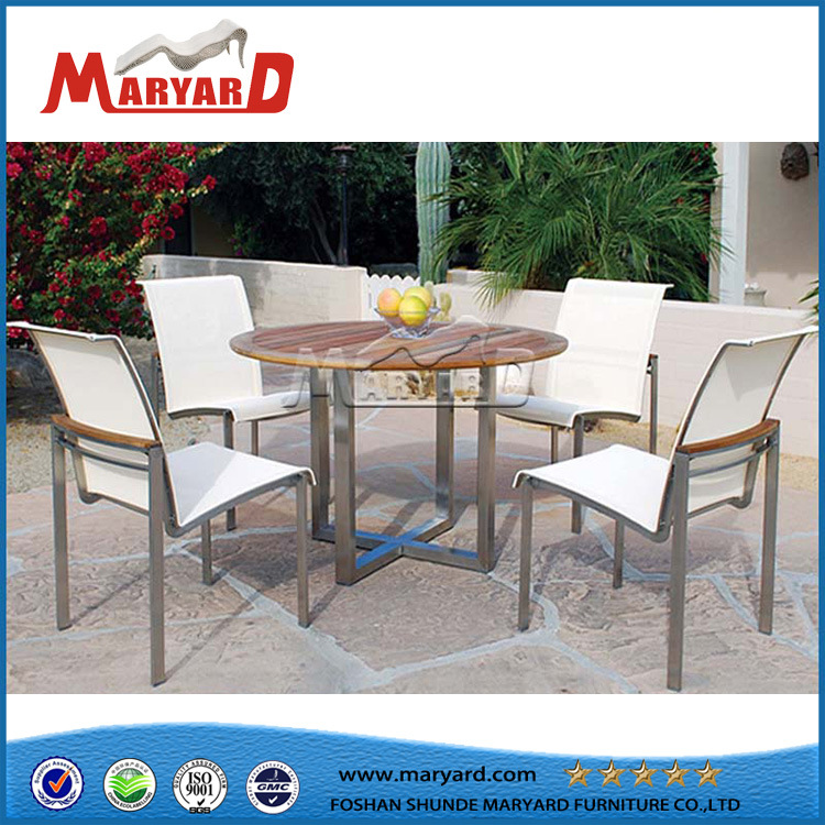 Solid Wood Round Dining Table Stainless Steel Coffee Table Set