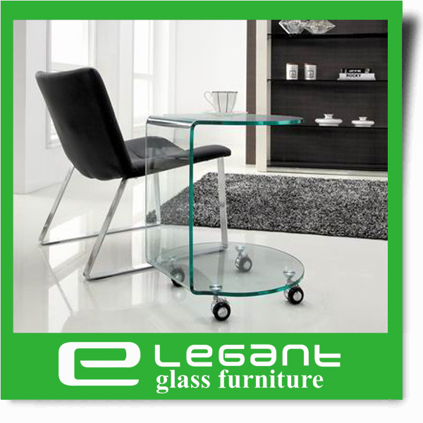 Round Glass Top Side Table with Bent Glass Base