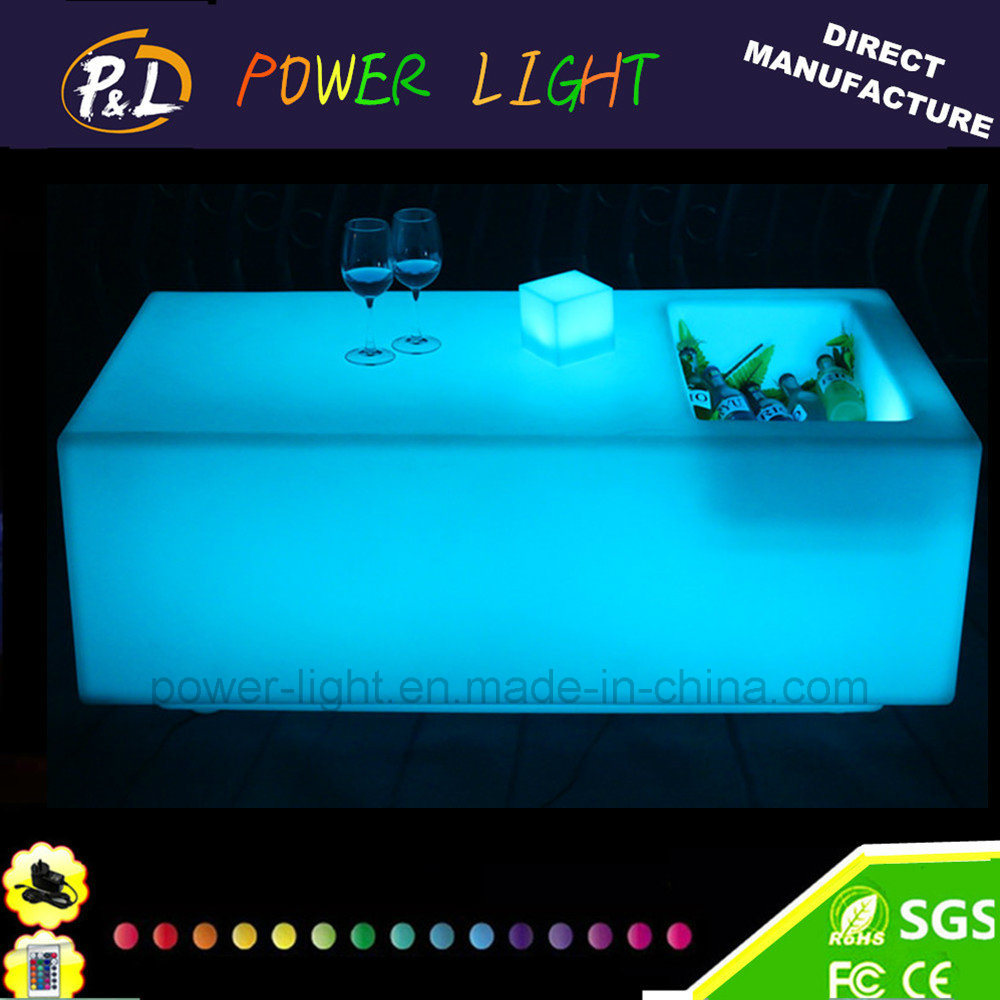 Plastic Rechargeable Illuminated LED Bar Table with Ice Box