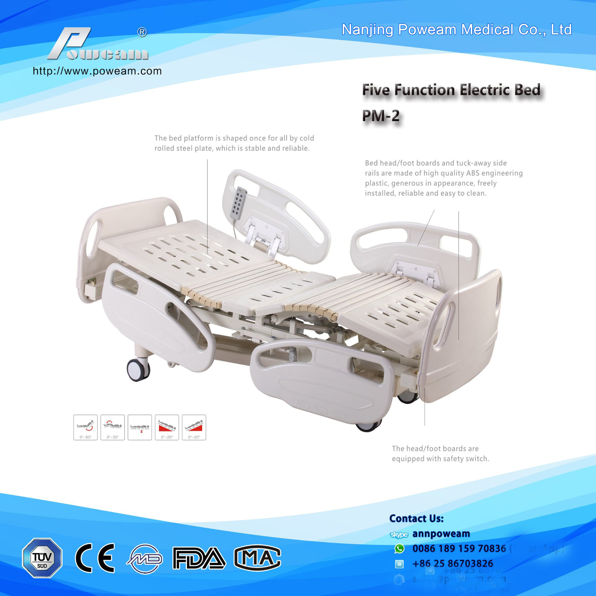 Five Function Electric Hospital Furniture ICU Bed Hospital Bed (PM-2)