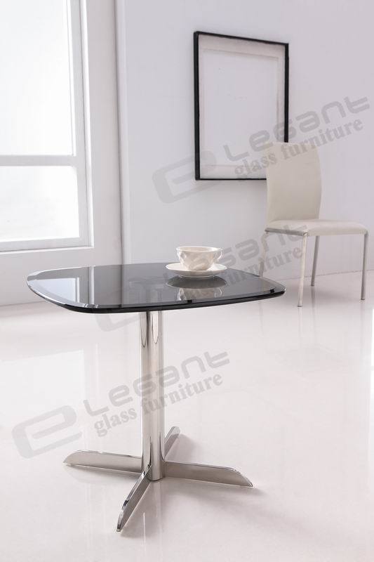Grey Tempered Glass Side Table with Stainless Steel Base