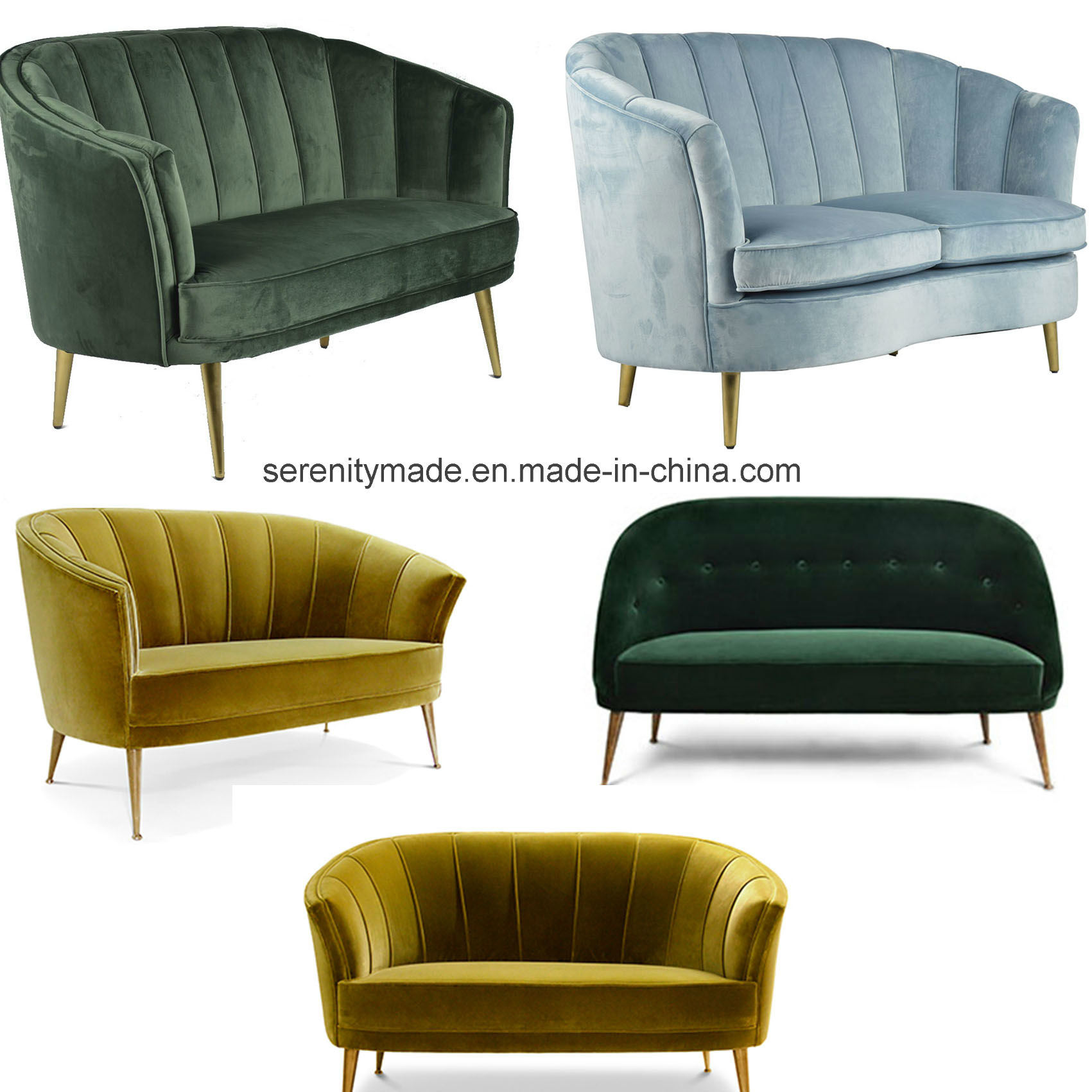 2018 New Design Italian and European Style Leisure Fabric Velvet Upholstery Sofa