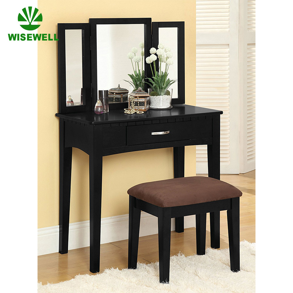 Black Mirrored Dressing Table with Drawers