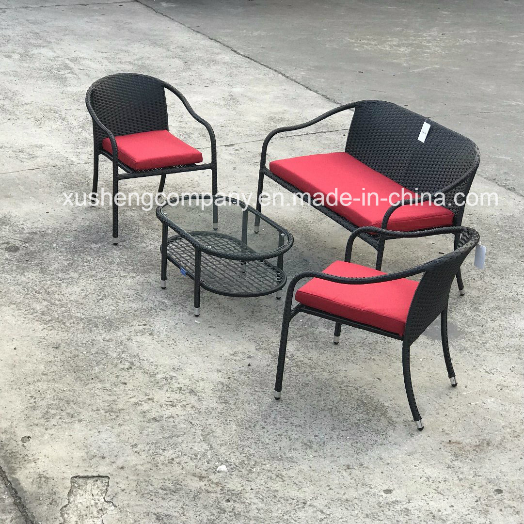 Steel 4PCS Mohairsder Rattan Furniture Set by Table+Chairs