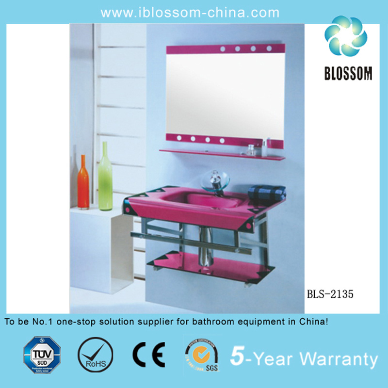 Vanity Bathroom Pink Cabinet Glass Basin Cabinet (BLS-2135)