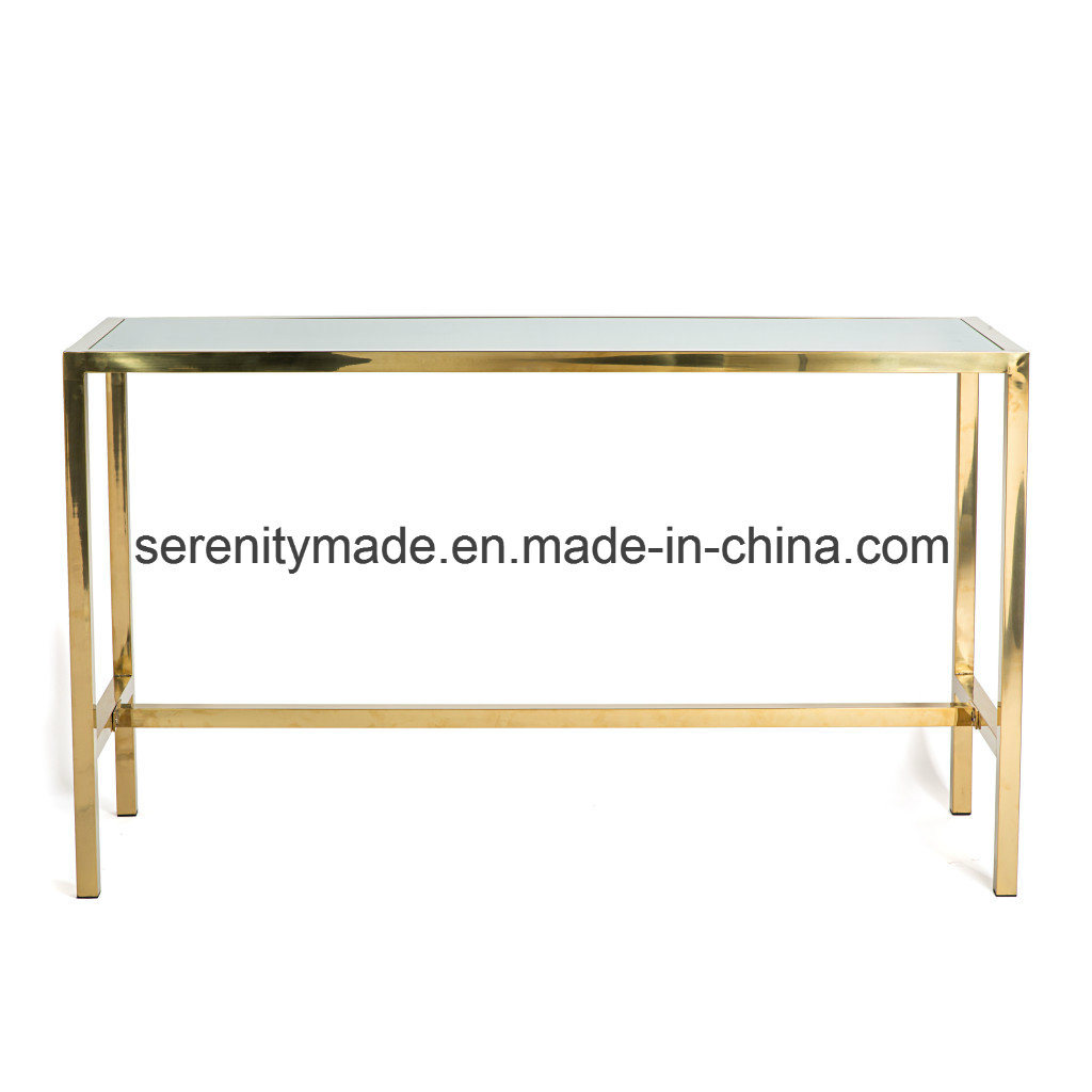 Hotel Bar Furniture Gold Stainless Steel Frame High Bar Dining Table