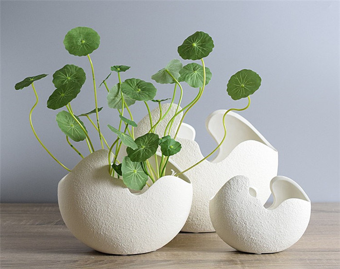 Handmade Creative White Modern Ceramic Vase Egg Shell Shaped for Homes Decorations Matt Finished Unglazed Flower Pot Vase