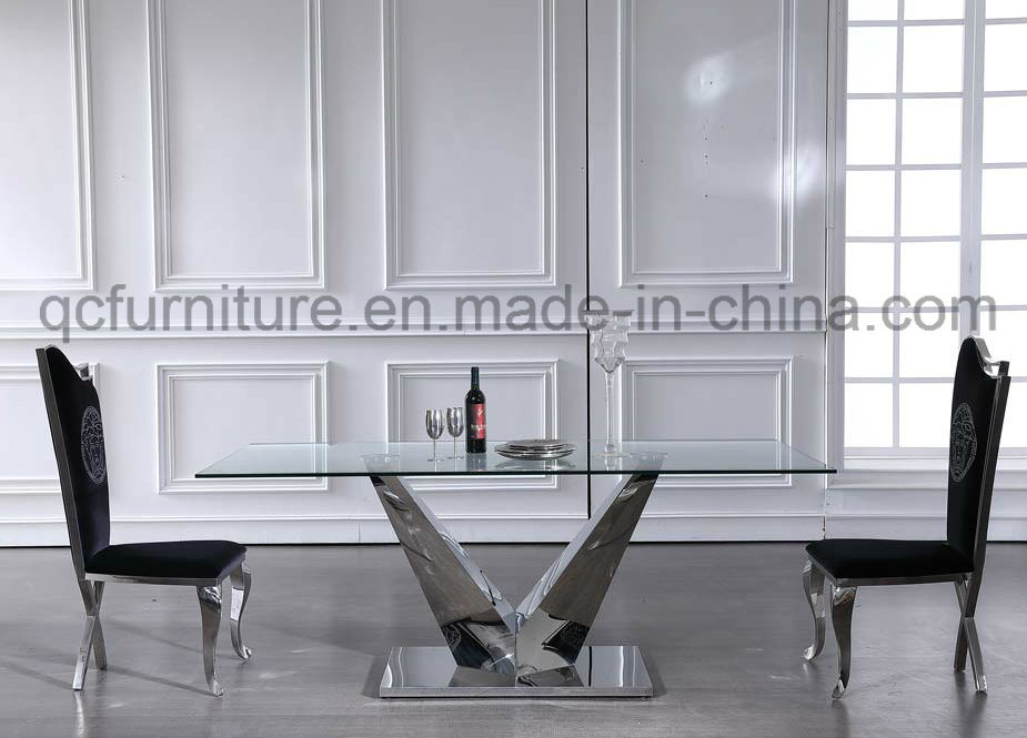 V Shape Stainless Steel Base Dining Table