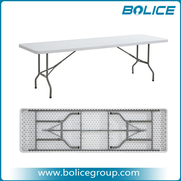 8FT Rectangle Fold Plastic Table with 1 Piece Top