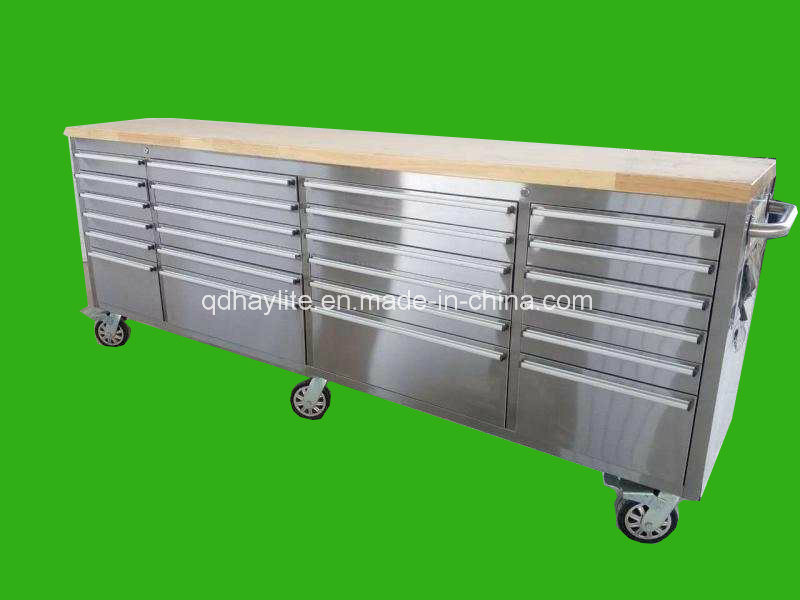 Stainless Steel Cabinet Workbenches with Top Wooden Panel