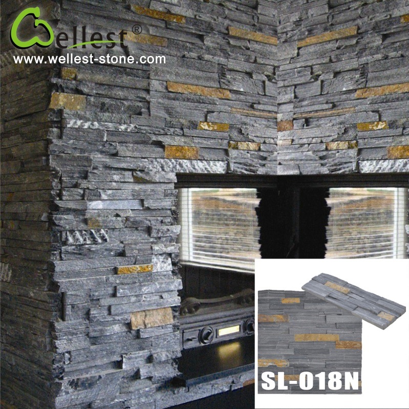 SL-018r Black Color Slate Rough Finish Ledge Culture Stone