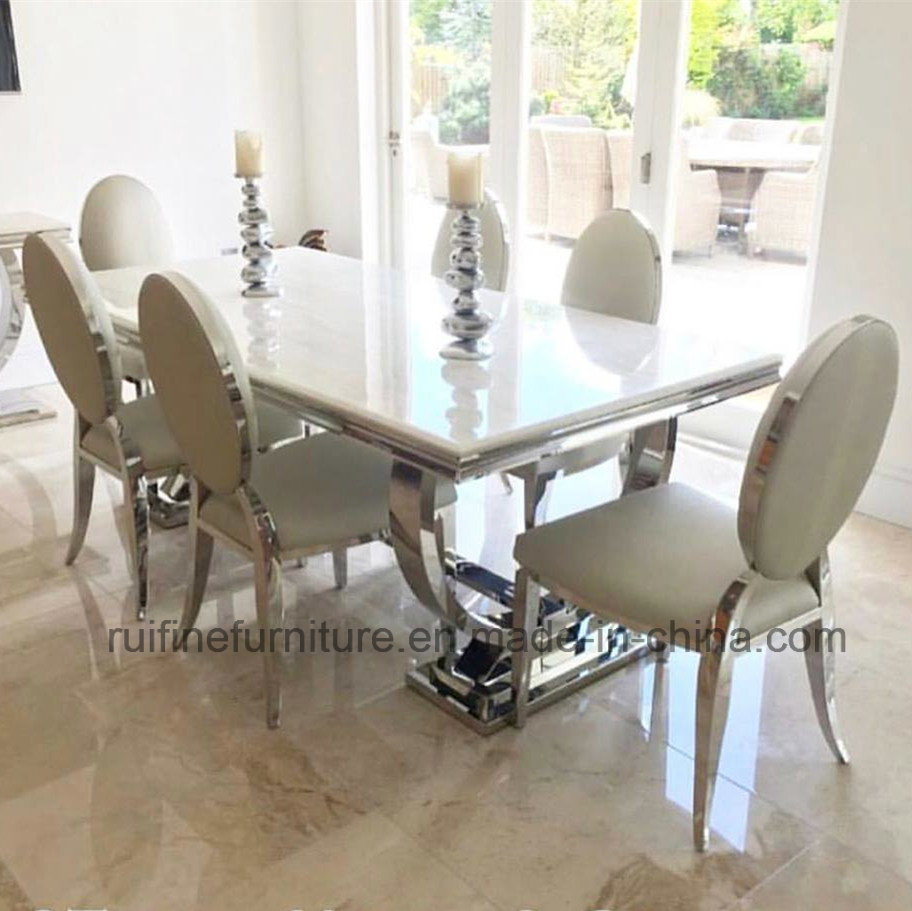 Dining Room Furniture Modern Dining Table Set with Cream Marble Top