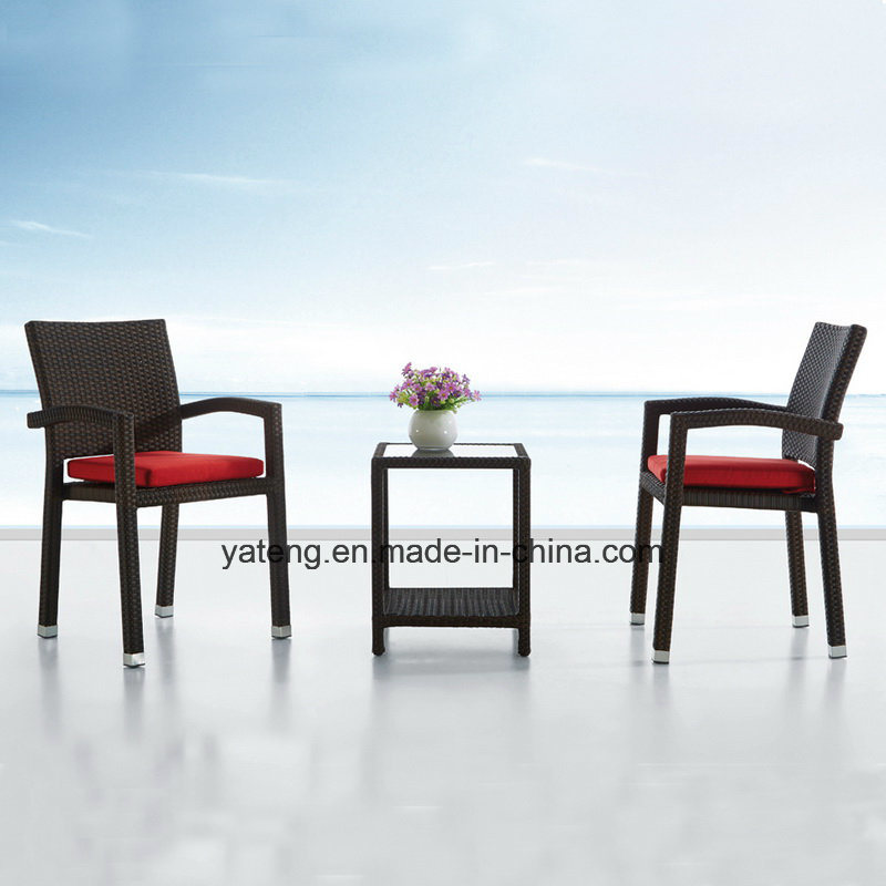 Competive Outdoor Patio Coffee Set by Sythetic PE-Rattan Garden Set (YT098) with Stackable Chair and Coffee Table
