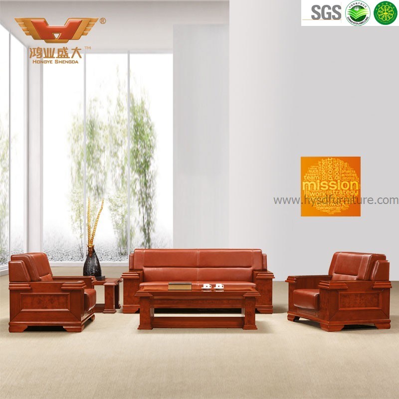 Hot Sale Office Furniture Teak Wood Genuine Leather Sofa