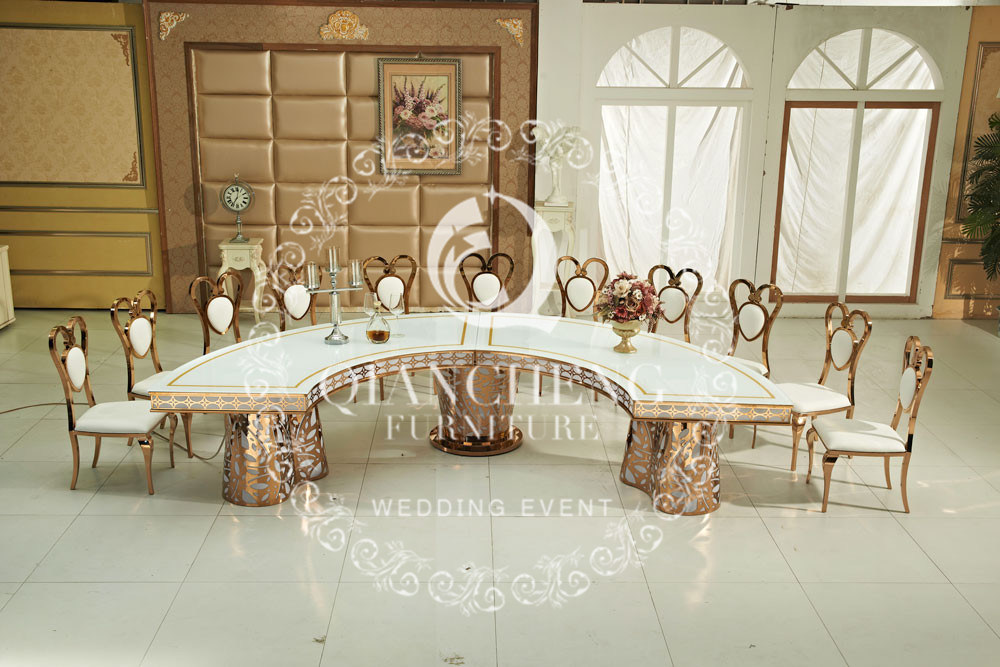 LED Round Stainless Steel Decorative Metal Dining Table Wedding Table