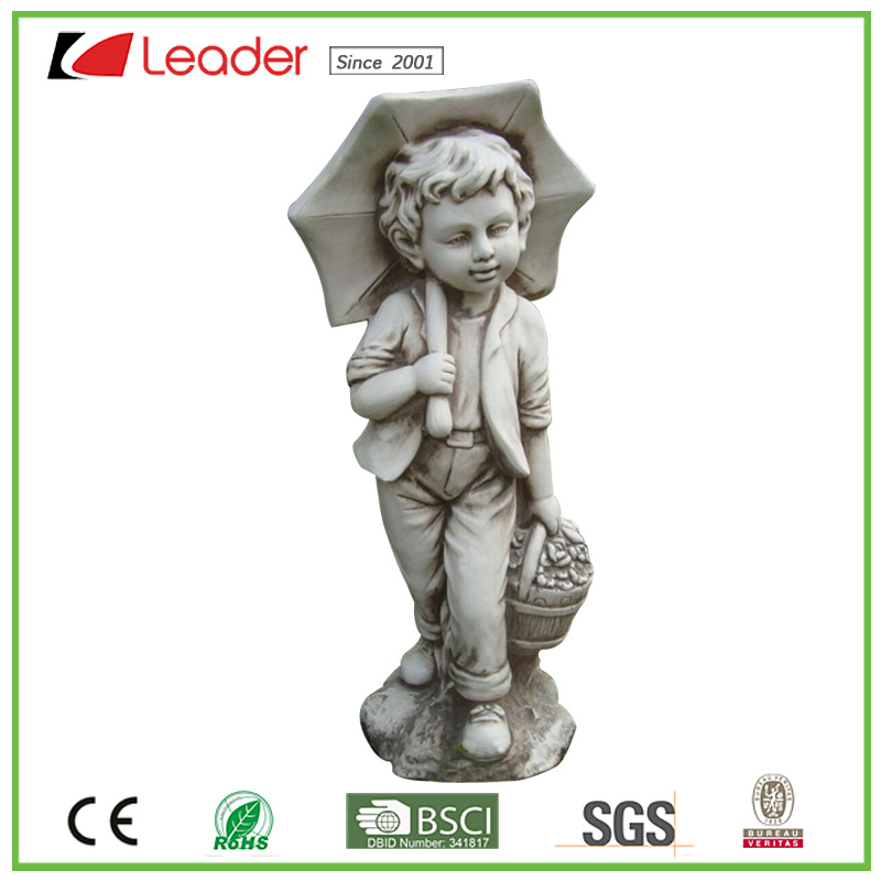 Best-Seller Polyresin Angel Standing Boy Statue Holding Umbrella for Home and Garden Decoration, OEM Angel Sculptures