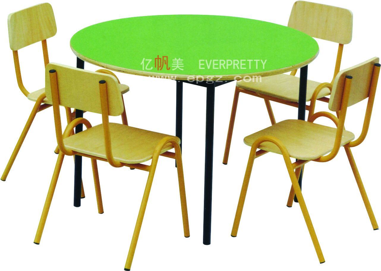 Baby Room Furniture /Children Wood Table with Plastic Chairs /Baby Kids Round Desk for Four Kid's (SF-11K)