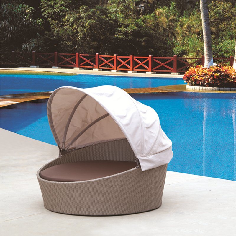 Outdoor Rattan/Wicker Round Daybed with Canopy for Pool (TG-JW21)