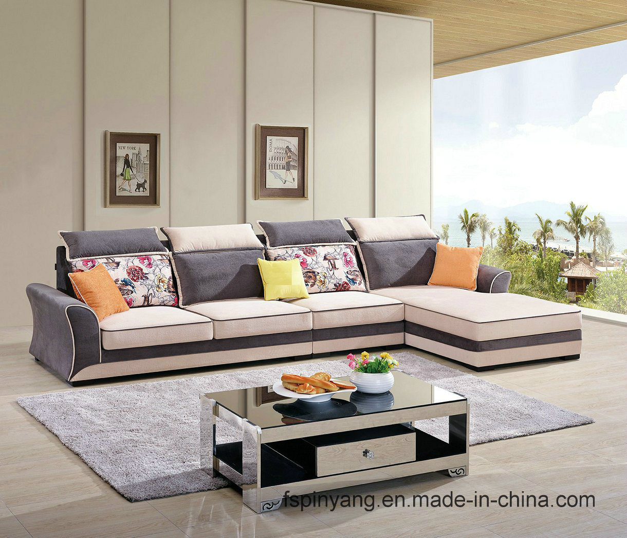 Mordern Design Cotton Linen Fabric Sofa, Chaise Lounge Sofa 2015-1