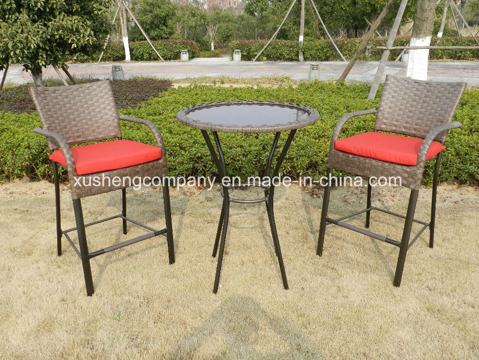 3 PCS of Aluminium Bar Table Set Garden Paito Rattan Furniture