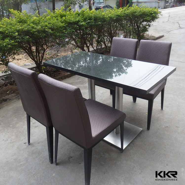 High Glossy Black Solid Surface Top Dining Table Set with 4 Seat