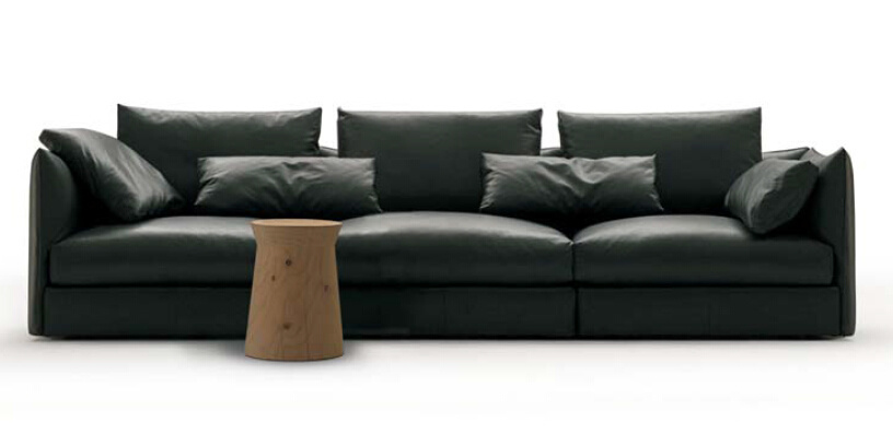 European Modern Classics Fabric Sofa Black Leather Sofa (D-74-D+B+D)