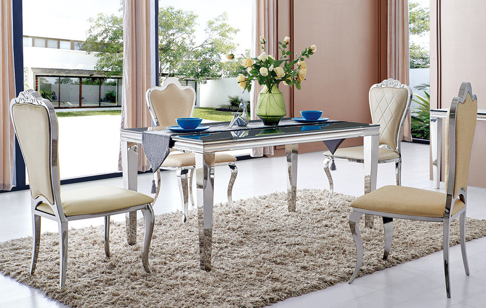 Modern Furniture Glass Dining Room Table with Stainless Steel