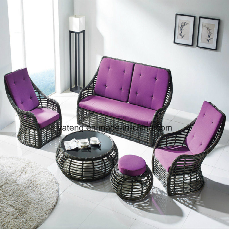 Hotel New Design Leisure Furniture Wicker Double Sofa with Colorful Cushion