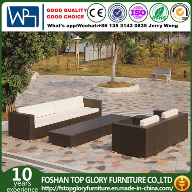 Patio Wicker Furniture Cube Set Rattan Sofa with Long Coffee Table (TG-JW18)