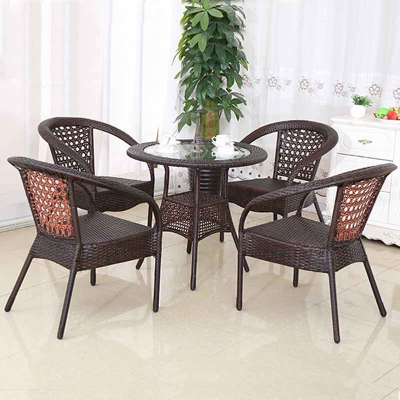 Foshan Outdoor Furniture Rattan Stacking Chair Glass Table Garden Sets (Z349)