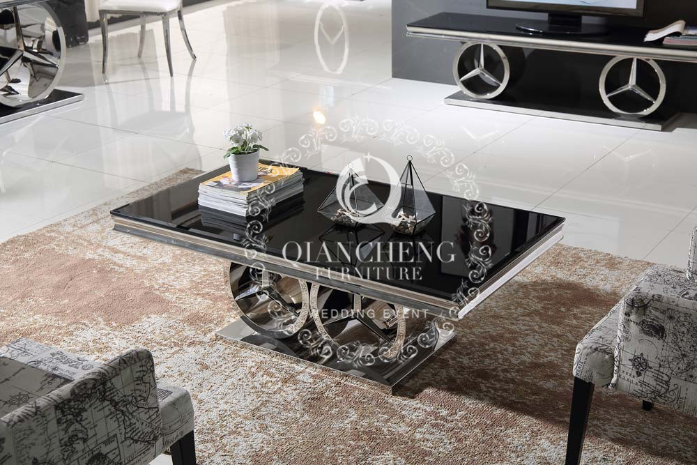 Fashionable Design Stainless Steel Black Glass Coffee Table