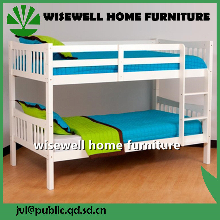 White Color Solid Pine Wood School Bunk Bed Furniture
