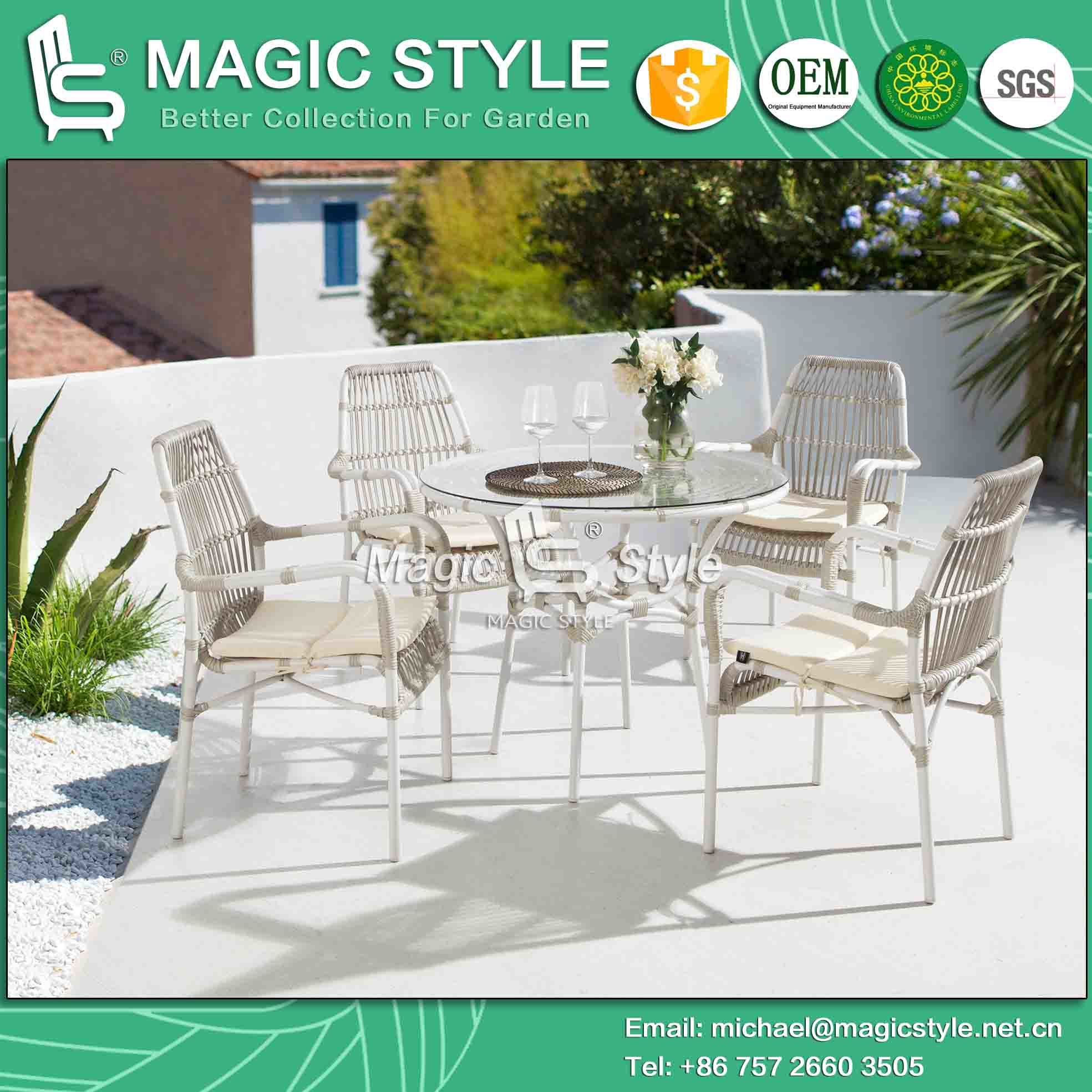 Outdoor Wicker Dining Set with Cushion Garden Dining Chair Patio Stackable Chair Rattan Dining Table Special Weaving Dining Chair