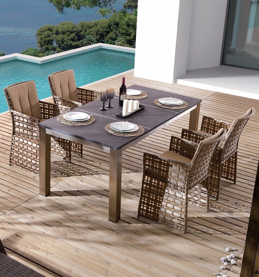 Outdoor Rattan Home Hotel Office Garden Barcello Square Dining Table and Chair (J6351)