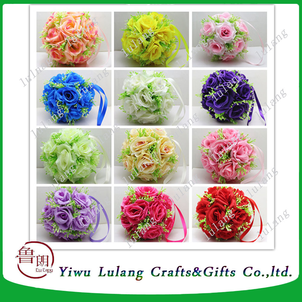 Fabric Artificial Flowers Silk Rose Pomander Wedding Party Home Decoration Kissing Ball
