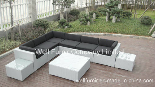 Rattan Effect 6 Seat Patio Furniture Sofa Set / White Wicker Outdoor Furniture