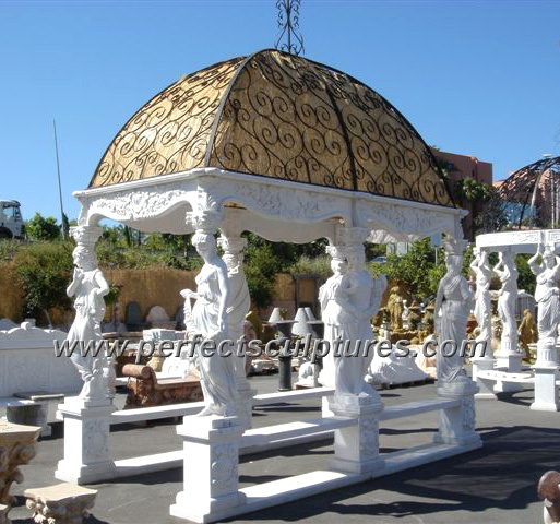 Antique Garden Gazebo with Carving Stone Statue Marble Sculpture (GR013)