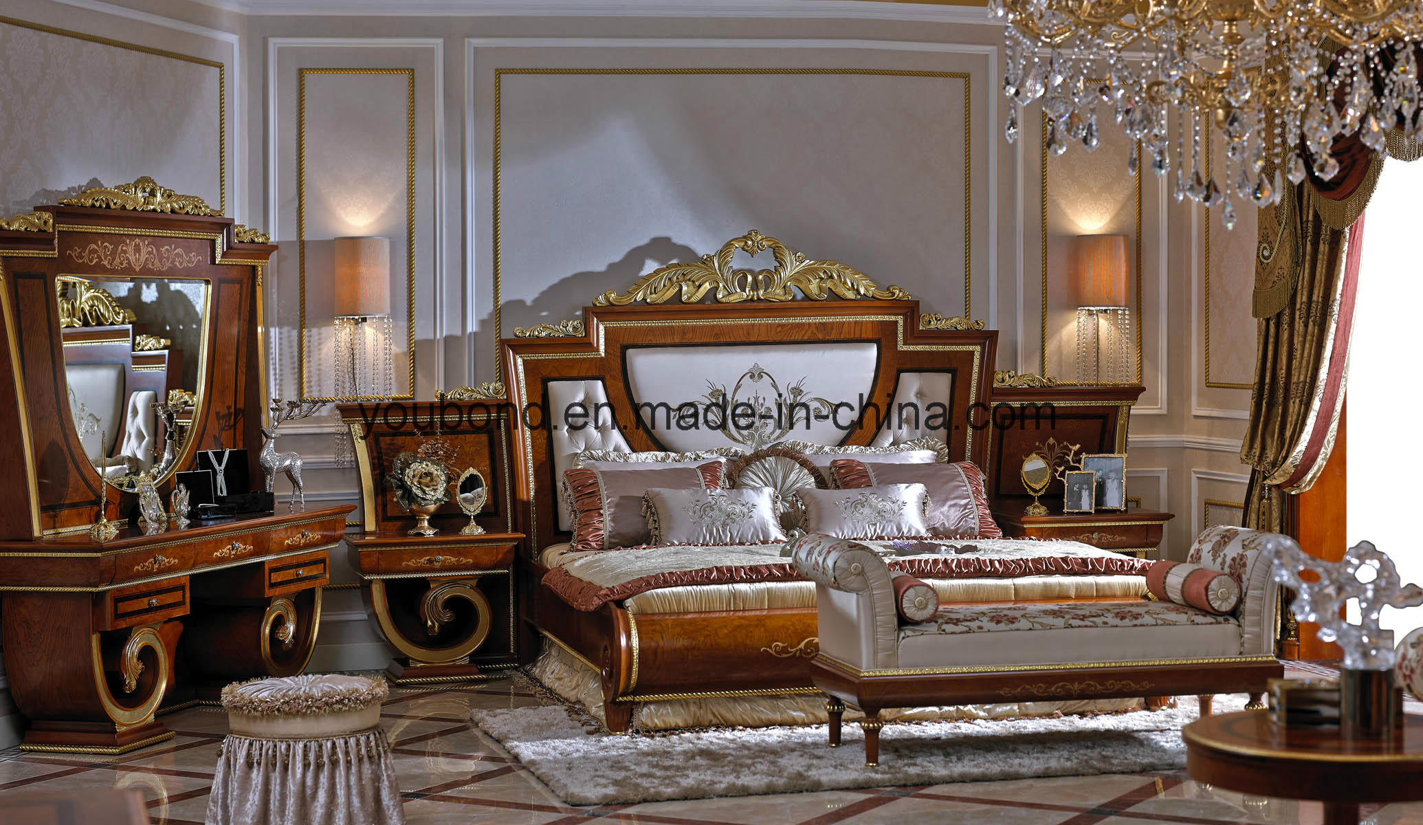 0038 Import Beech Solid Wood Carved by Hand Style Bed Room Collection